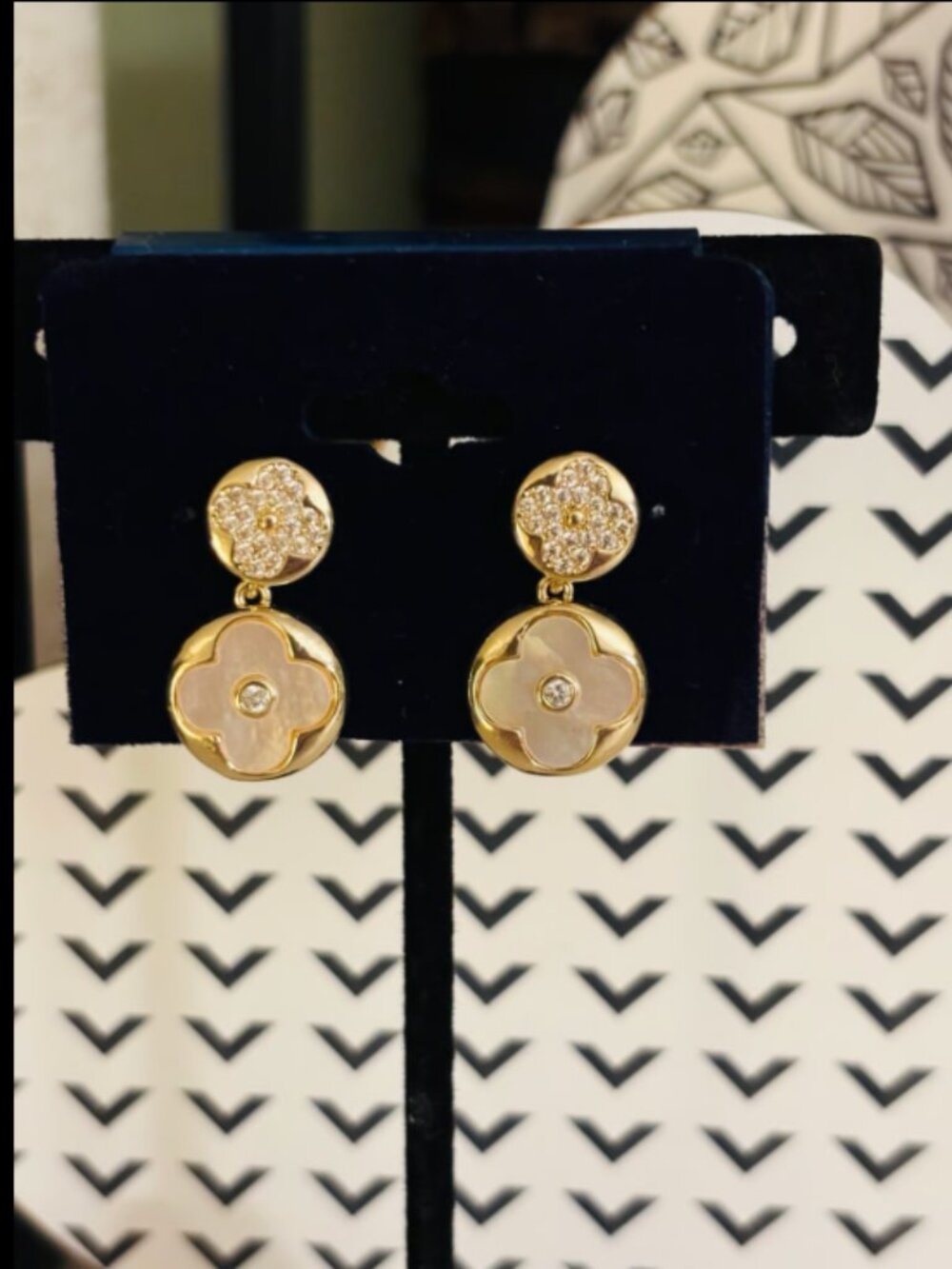 CZ and Mother of Pearl Clover Earrings
